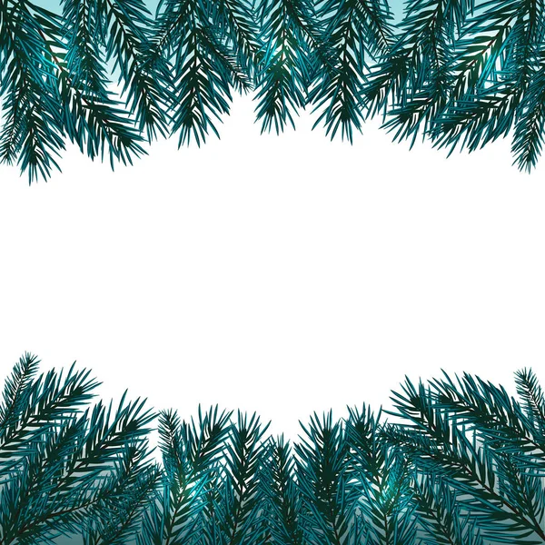 Blue, realistic fir branches. Fir branches with the top and bottom of the picture. Isolated on white background. Christmas illustration — Stock Vector