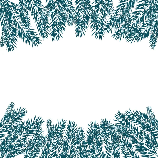 Azul, ramos de abeto realistas na neve em tempo frio. Ramos de abeto com a parte superior e inferior da imagem. Isolado em fundo branco. Ilustração de Natal —  Vetores de Stock