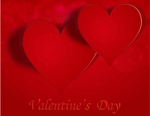Dos corazones enamorados en un fondo de celebración. Inscripción de saludo Feliz San Valentín. ilustración — Vector de stock