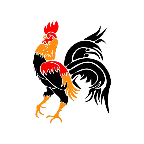 Gallo rojo estilizado aislado sobre fondo blanco. Gallo de fuego del año. ilustración — Vector de stock