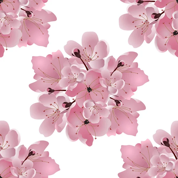 Cereza japonesa. Ramo de flor de cerezo rosa. Aislado sobre fondo blanco. Ilustración perfecta — Archivo Imágenes Vectoriales