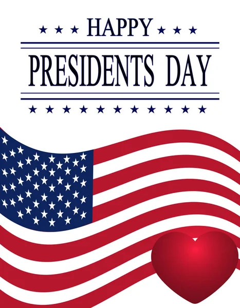 Presidents Day. Greeting card on white. Isolated. Welcome sign and a purple heart on the background of the flag. illustration — Stock Vector