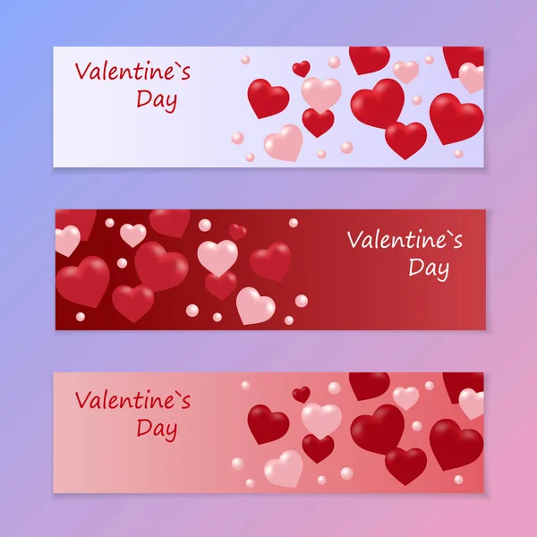 Flyers of uitnodigingen voor een vakantie Valentijnsdag. Hartjes op een achtergrond met kleurovergang. illustratie — Stockvector