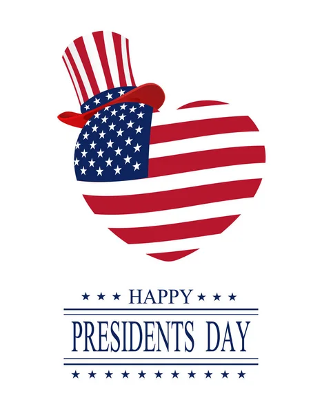 Presidents Day. Greeting card on a white background. Isolated. stylized heart and hat in the colors of the flag. illustration — Stock Vector