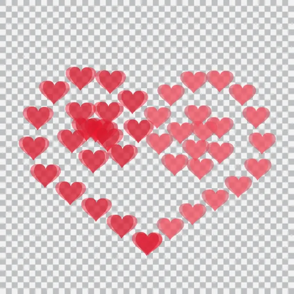 赤いハートの半透明心臓の形に配置されました。2 つのスパイラル。背景をチェックします。バレンタインの日。図 — ストックベクタ