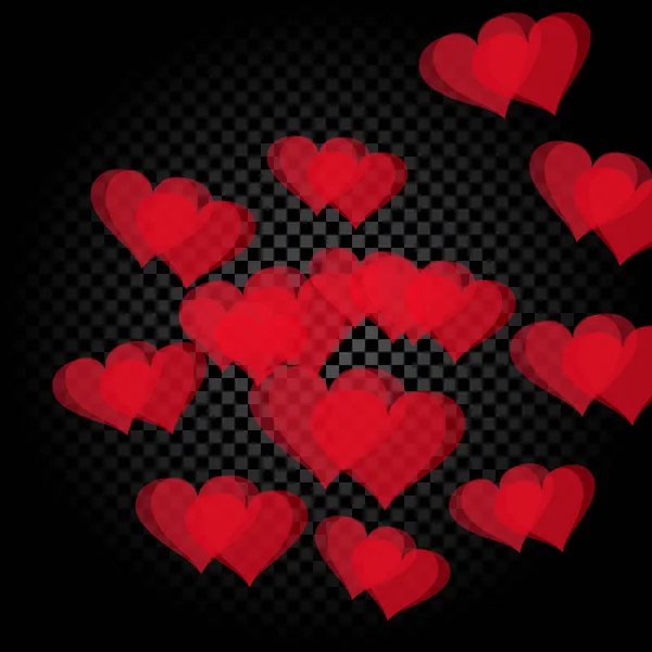 Czerwone serca przezroczyste ułożone w kształcie spirali. Tło gradientowe Checker. Walentynki. ilustracja — Wektor stockowy