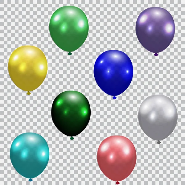 Conjunto de globos de celebración. Realista, semitransparente, colorido. Fondo comprobado. ilustración — Vector de stock