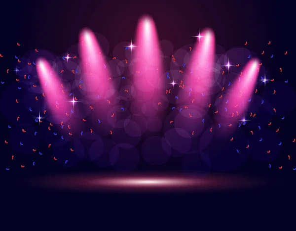 Eclairage podium, projecteurs d'étape. L'abstraction. Le fond violet dégradé. illustration — Image vectorielle