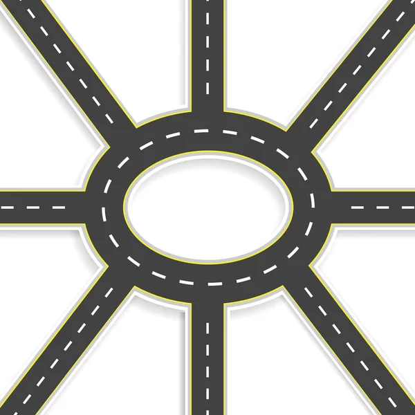 Vista superior de la perspectiva 3D. Intercambio de ocho carreteras y rotondas. ilustración — Vector de stock