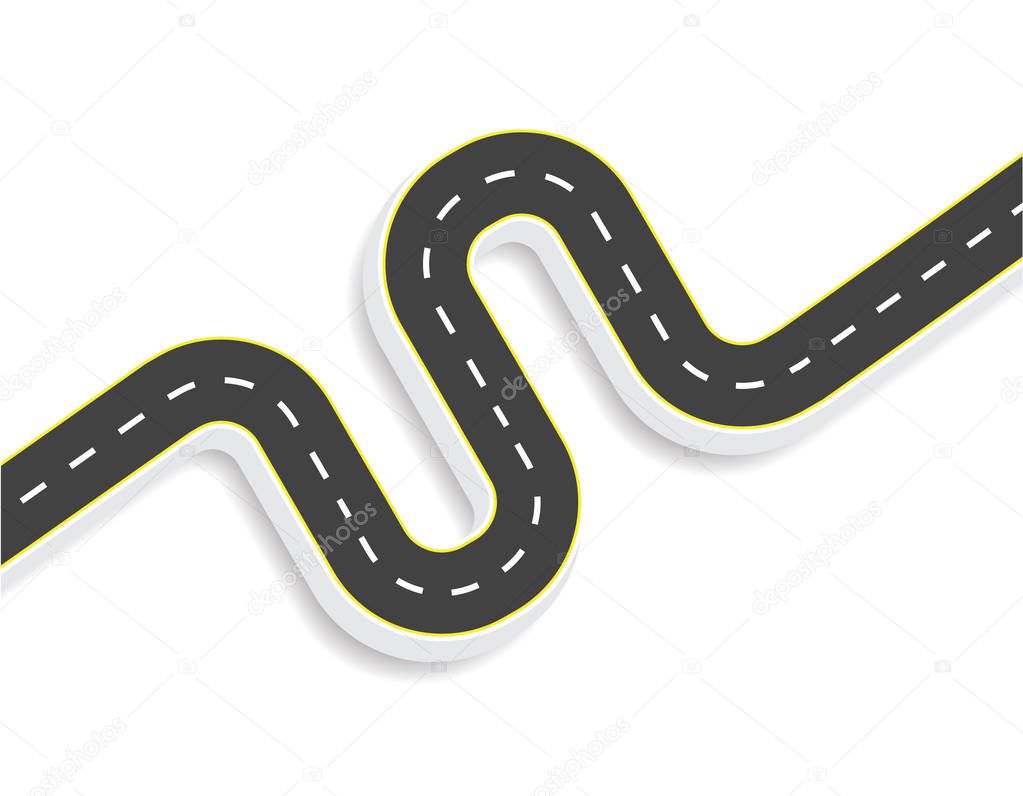 Winding road with markings. View from above. With shadow. illustration