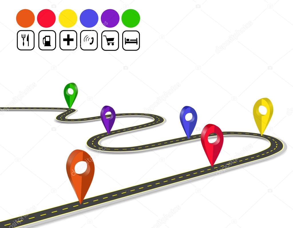 Infographics. 3d mark navigator. Winding road with markings. A perspective view. illustration