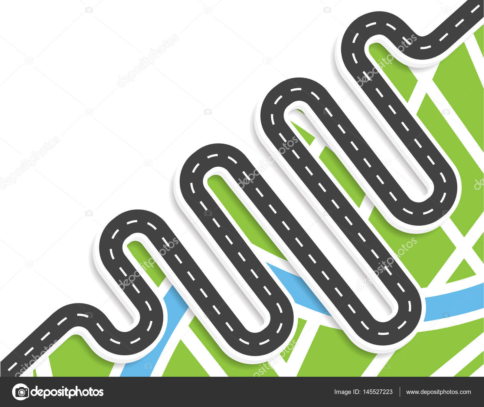 A winding road with markings. Top view with shadow. It is located Local illustration Stock Vector Image by ©Lily_Studio #145527223
