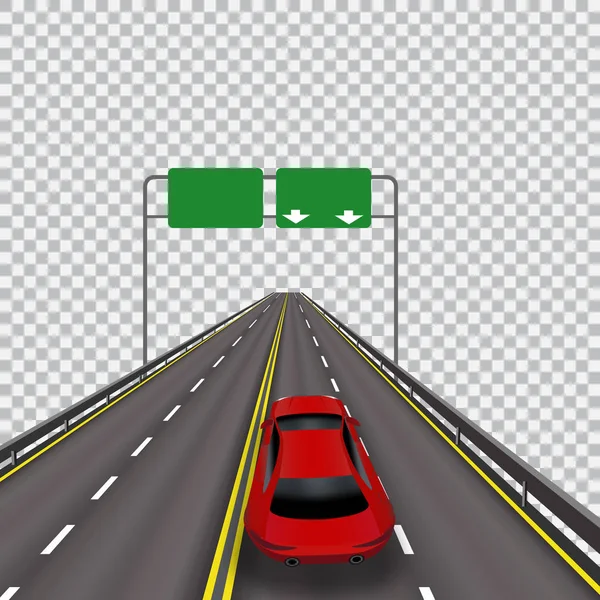 관점에서 고속 고속도로입니다. 빨간 자동차입니다. 세포질 배경에 고립. 일러스트 레이 션 — 스톡 벡터
