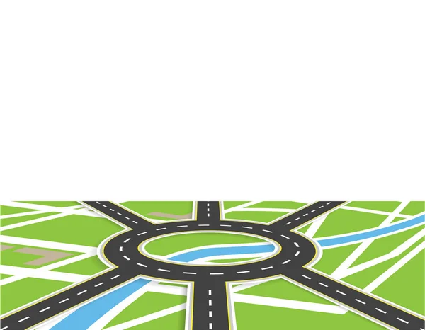 斑紋のある道路の交差点。ラウンド アバウト交差点の循環。シャドウとの視点で表示します。ローカル マップ。図 — ストックベクタ