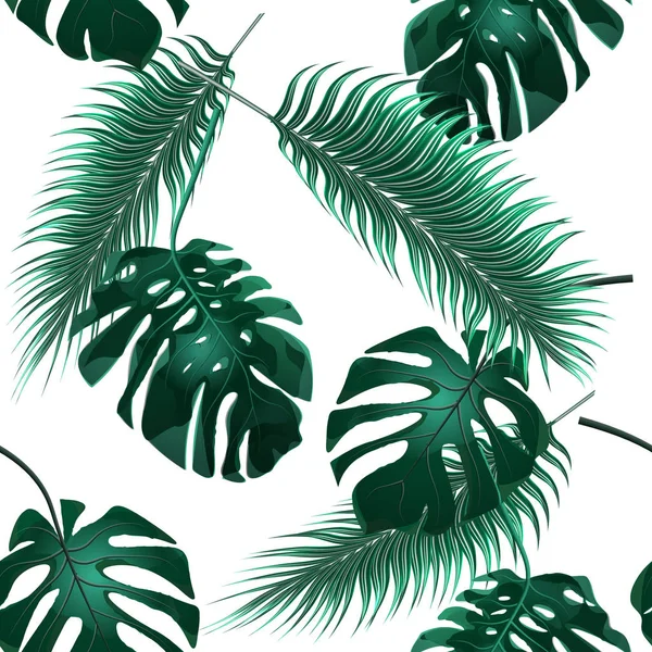 Tropiska palmblad. Jungle snår. Sömlös blommig tapet bakgrund. illustration — Stock vektor