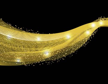 Soyut altın dalga tasarım öğesi koyu arka plan üzerinde glitter etkisi ile. illüstrasyon