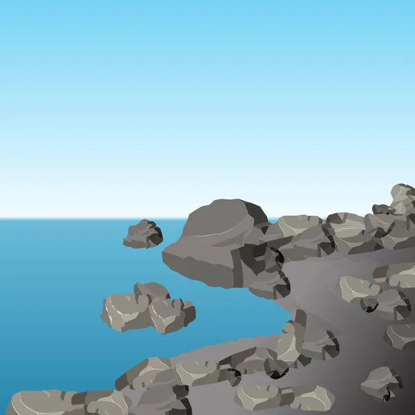 La costa del mar pedregosa. Piedras grises Paisaje. ilustración — Vector de stock