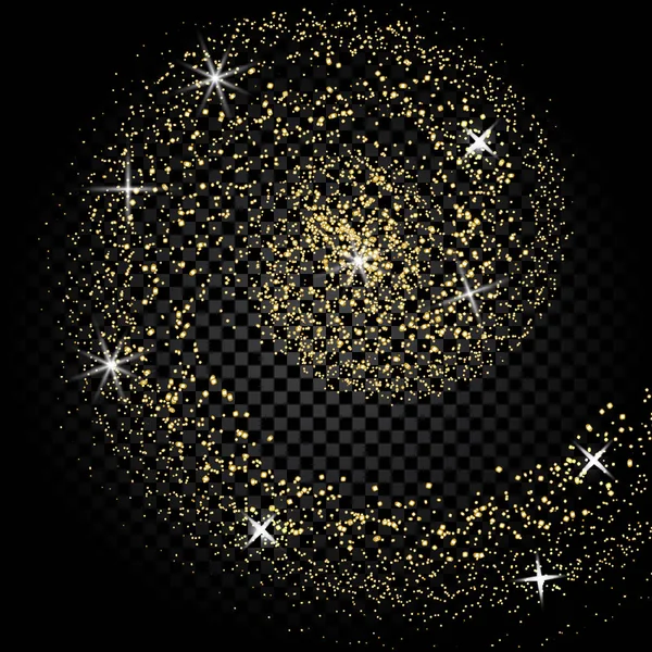 Abstrakcja wave element wystroju kolor złoty z mocą glitter na ciemnym tle w klatce. Galaxy. ilustracja — Wektor stockowy