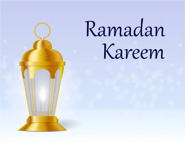 The inscription on the card is Ramadan Kareem. Lantern in oriental style. illustration — Stock Vector