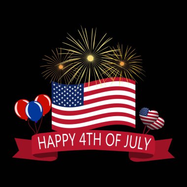Amerika'nın Bağımsızlık günü. Mutlu Bağımsızlık günü teyp. Bayrak, Selam, balonlar. illüstrasyon