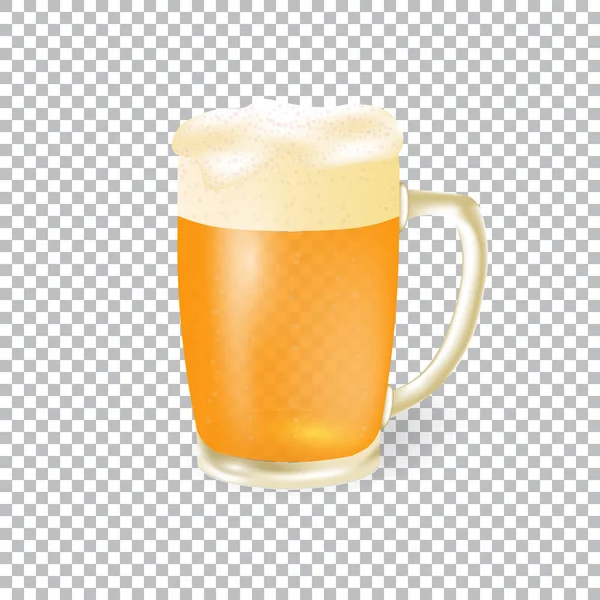 Festival of beer. Light beer in a mug with foam, isolated on a checker background. illustration — Stock Vector