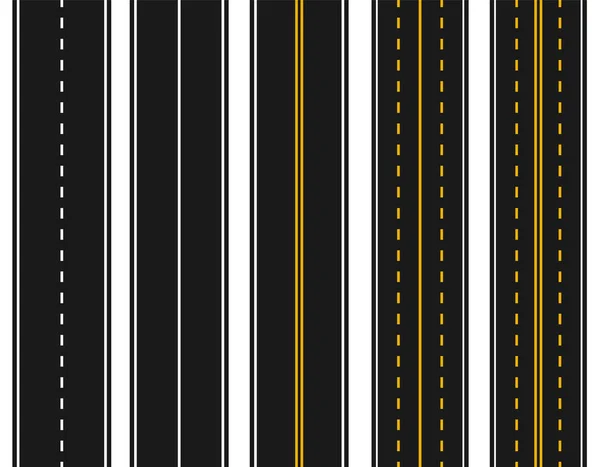 白い背景に様々 な白と黄色の斑紋のある道路のセットです。抽象化します。図 — ストックベクタ