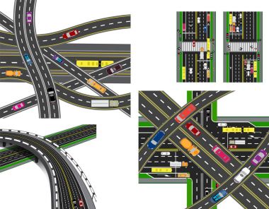 Soyut yol kavşağı kümesi. Çeşitli yolları crossing. Taşıma. illüstrasyon