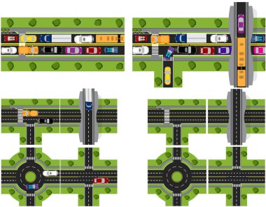 Soyut yol kavşak kümesi. Çeşitli yolların kavşak. Dolambaçlı dolaşım. Zor trafik. illüstrasyon