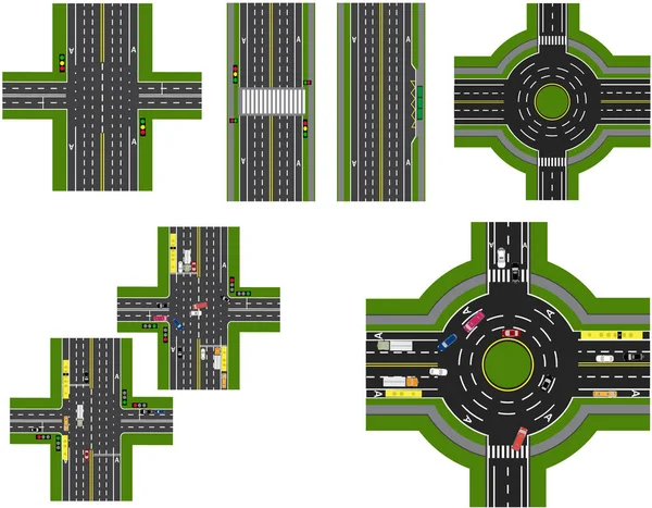 Abstrakte Straßenkreuzung. Kreuzung verschiedener Straßen. Kreisverkehr. Verkehr. Illustration — Stockvektor