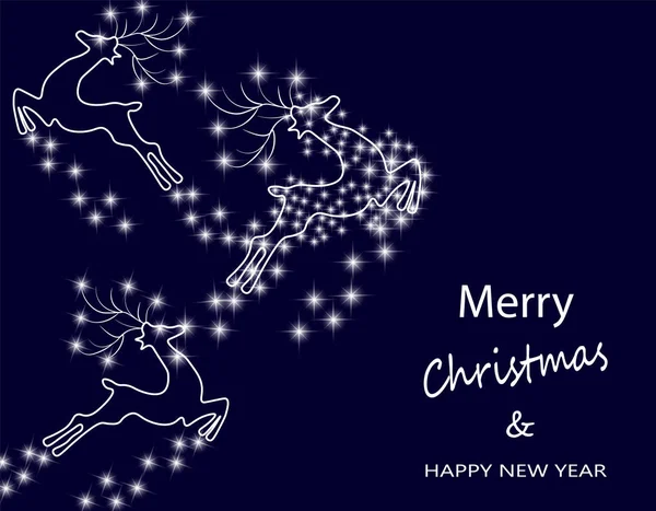 Νέο έτος s, Χριστουγεννιάτικη κάρτα. Αφηρημένη σιλουέτα των ελαφιών στην τον έναστρο ουρανό. Εικονογράφηση — Διανυσματικό Αρχείο