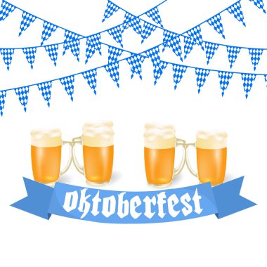 Oktoberfest afiş Bavyera renkli. Bavyera beyaz ve mavi şerit Oktoberfest bayram. illüstrasyon