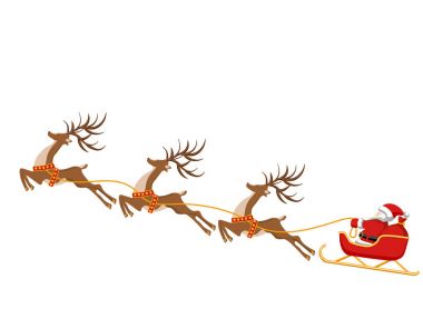 Yeni yıl, Noel. Çizim geyik ve Noel Baba'nın kızağı. Renkte. illüstrasyon