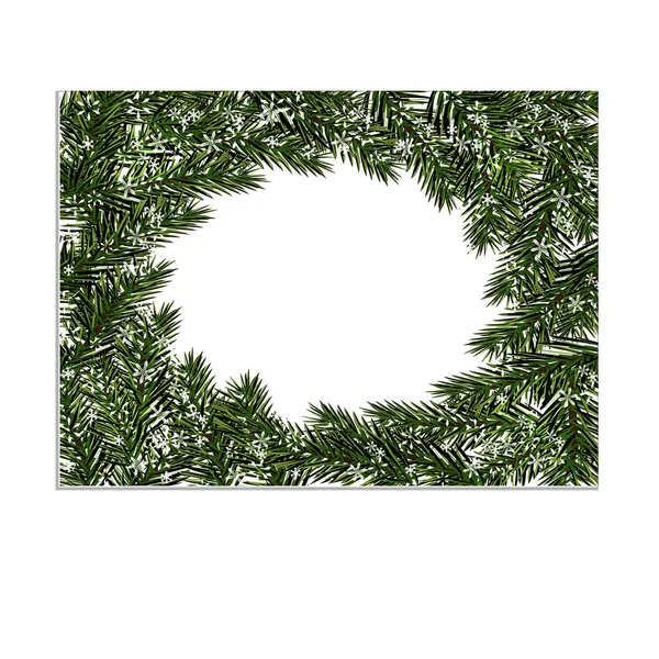 新年、クリスマス カード、チラシ、招待状。白い背景に円で囲まれた緑の枝モミ。孤立した図 — ストックベクタ