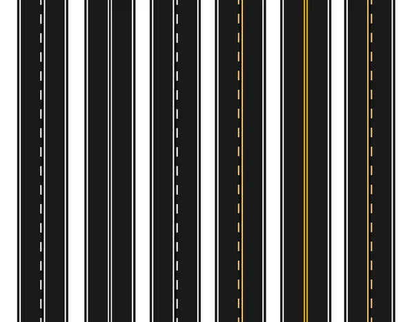 Conjunto de caminos con varias marcas blancas y amarillas sobre un fondo blanco. El marcado ajusta el modo de adelantamiento. Ilustración perfecta — Vector de stock