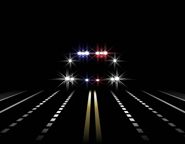 Abstrakte Lichteffekte. Polizeiwagen in der Nacht mit Lichtern davor. Straße, Autobahn, Straße. Illustration — Stockvektor