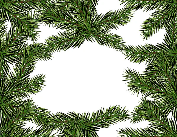 नवीन वर्ष ख्रिसमस. पांढरा पार्श्वभूमीवर ख्रिसमस ट्रीची हिरवी शाखा. अखंड नमुना. वेगळे चित्र — स्टॉक व्हेक्टर