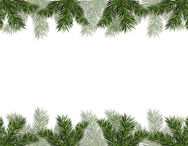 Χριστούγεννα Πρωτοχρονιά. Φέιγ βολάν, επαγγελματικές κάρτες, κάρτες, προσκλήσεις. Πράσινα κλαδιά των δέντρων από πάνω και από κάτω. Εικονογράφηση — Διανυσματικό Αρχείο