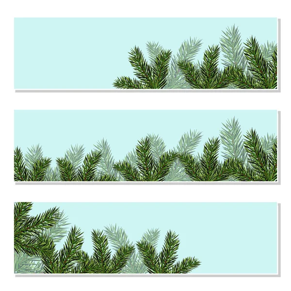 Kerst Nieuwjaar. Flyer, visitekaartjes, uitnodigingen, ansichtkaarten. Groene boom takken close-up. Geïsoleerde illustratie — Stockvector