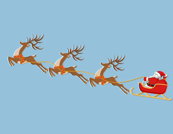 Año Nuevo Navidad. Imagen de un ciervo, trineo y Santa Claus. En color. Cortado del papel blanco con la sombra. ilustración — Vector de stock