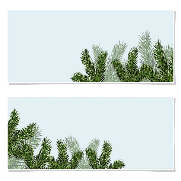 New Year s Christmas. Flyer, business cards, postcards, invitations . Green tree branches close-up. Isolated Illustration — Stock Vector