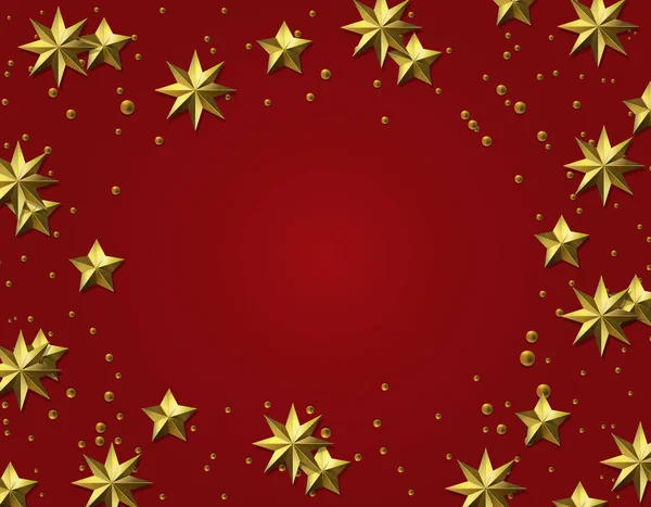 Fondo de celebración. Hoja de oro. Estrellas sobre fondo rojo. Tarjeta de Navidad. ilustración — Vector de stock