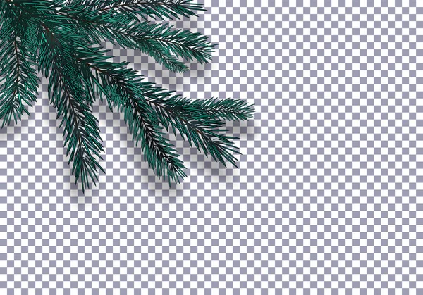 Natal, Ano Novo. Ramo de árvore azul realista e sua sombra. Contra o fundo do quadriculado. Ilustração —  Vetores de Stock