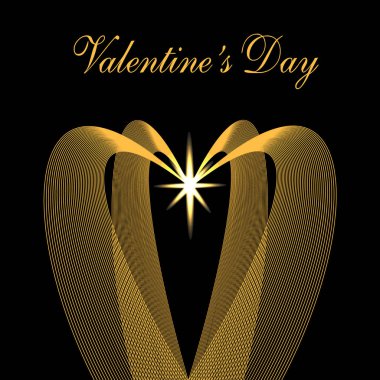 Valentine s Day. Congratulatory inscription. Golden waves in the form of hearts on a black background. Star. illustration clipart