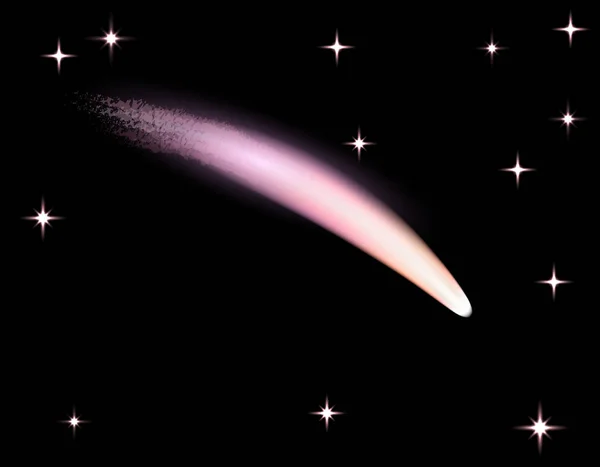 Sebuah komet, meteor, langit berbintang. Terisolasi di latar belakang hitam. ilustrasi - Stok Vektor