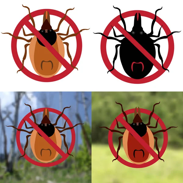 Quatre signes d'avertissement. Récoltez le bug sur un fond blanc et sur une photo. illustration — Image vectorielle