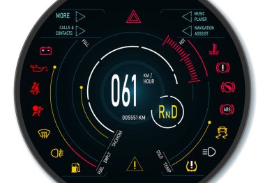 Dijital otomotiv Pano modern bir araba. Grafik görünümü. İllüstrasyon
