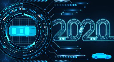 Yol için 2020 stilize edilmiş. Araba servisi. Gui Teşhis. Arabanın üst manzarası. resimleme