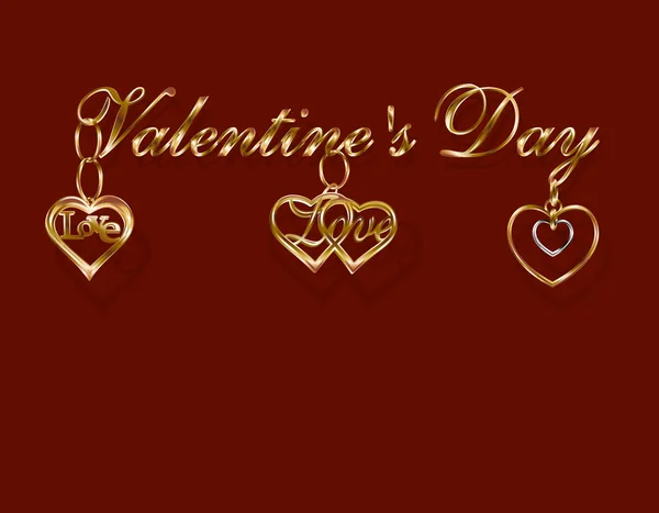 Schriftzug Valentinstag. Goldanhänger in Herzform in Weiß- und Gelbgold. 3D mit Schatten. Illustration — Stockvektor