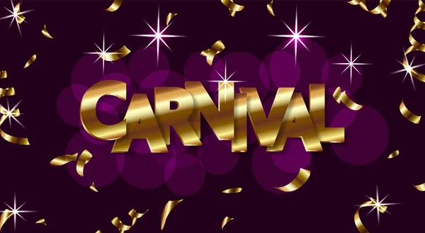 Diseño de carnaval con letras brillantes y dulces, póster de fiesta, volante de fiesta de baile, pancarta de fiesta de música, invitación de carnaval. ilustración — Vector de stock