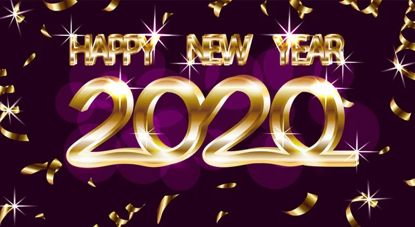 祝2020年新年快乐。 金的题词 有金银花的节日贺卡。 图例 — 图库矢量图片